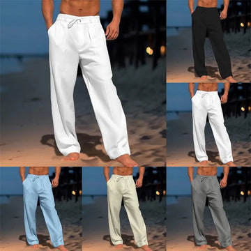 AIDASE  -  Men's Linen Long Pants Summer Beach Shorts Front Pockets Solid Color Breathable Casual Daily Vacation aidase-shop